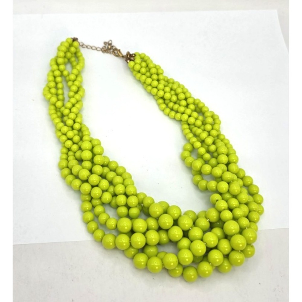 Lime Green Necklace Beaded Roped 6-Strands Lucite Graduated 18"-21" Adjust... - Picture 7 of 12